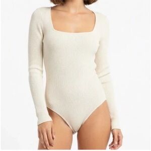 Abercrombie & Fitch Ottoman Square Neck Thick Rib Long Sleeve Bodysuit S Cream